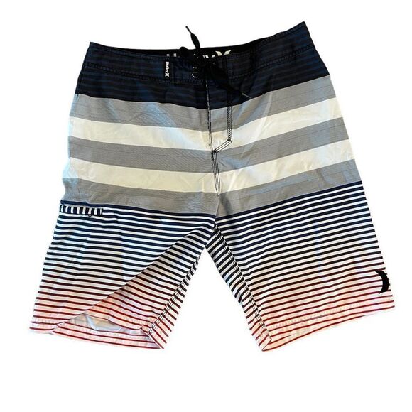 Hurley Board Shorts Swimming Trunk Shorts Men's 34 Striped Zipper Pocket - Picture 1 of 8